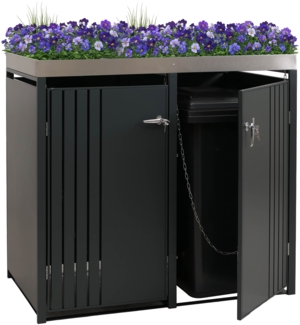 2er-Mülltonnenverkleidung HWC-O67, Mülltonnenbox mit Pflanzkasten, Metall 125 x 132 x 84 cm 55kg ~ anthrazit