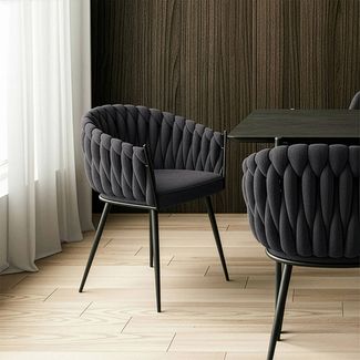HOME DELUXE Esszimmerstuhl gewebt AYLA - 8er Set Dunkelgrau
