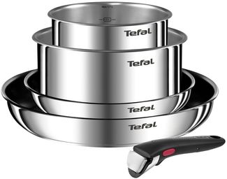 Tefal Ingenio Emotion 5-tlg. Topf und Pfannenset abnehmbarer Griff, stapelbar, platzsparend, Topfset Induktion mit Titanium 2X Antihaftversiegelung, einfache Handhabung und Reinigung, L897S5