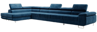 Designer Sofa Maxi mit Schlaf - und Klappfunktion Blau Samt Links