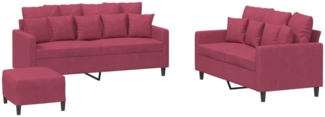 vidaXL 3-tlg. Sofagarnitur mit Kissen Weinrot Samt 3201714