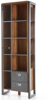 Standvitrine DALLAS-61 im Industrial Design Dekor Stirling Oak Nb. und Matera Anthrazit B/H/T ca. : 70x202x35 cm