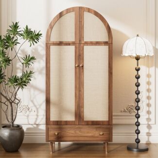 STILVORA Kleiderschrank Kleiderschrank mit Stofftüren&Schublade,Garderobe in Walnussoptik (Garderoben-Set, 1-St, Walnussoptik) Stofftüren, Schublade