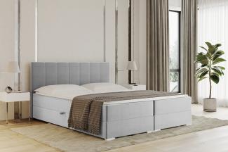 MEBLINI Boxspringbett CHANDON 160x200 cm mit Bettkasten – H3B/Hellgrau Samt Polsterbett - Doppelbett mit Topper & Bonellfederkern-Matratze