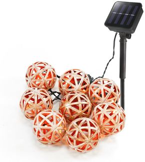 esotec LED Gartenleuchte Solarkette Valerie 2m +2m Kabel 2500K altweiß/kupfer außen 103018, Dauerlicht, ON/OFF, LED fest integriert, 2500K warmweiß, 8 Leuchtkugeln mit Ornament-Bandverzierung, solarbetrieben