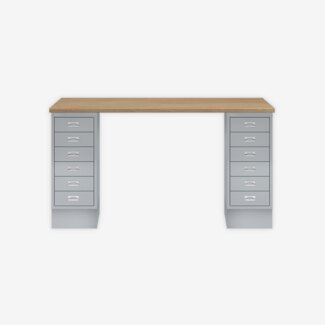 MultiDesk, 2 MultiDrawer mit 6 Schüben, Dekor natürliche Eiche, Farbe Silber, Maße: H 740 x B 1400 x T 600 mm