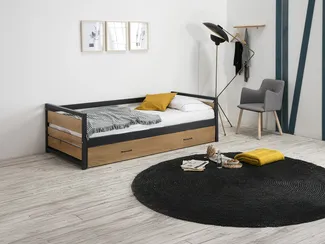 Vente-unique - BOSTON Bett MetallHolz, PlatteHolz, Platte Beige - B 98,5 cm x H 62 cm x L 200 cm