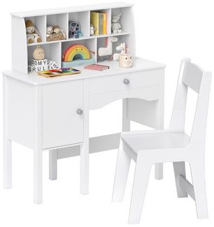 COSTWAY Kinderschreibtisch (mit Stuhl), mit Schublade & Regal, Jugendschreibtisch Holz