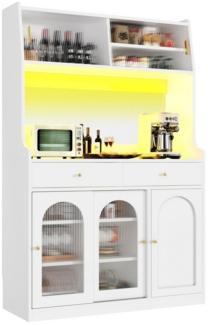 autolock Küchenbuffet Küchenschrank Hochschrank Vitrinenschrank mit LED-Beleuchtung (Esszimmerschrank mit Verstellbaren Ablagen, 120 × 40 × 180 cm) Buffetschrank Sideboard für Wohnzimmer, Esszimmer & Küche