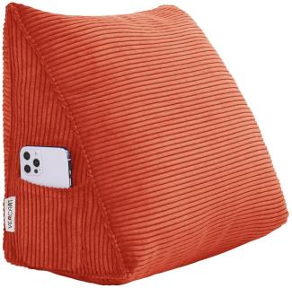 VERCART Keilkissen für Kinder, Lesekissen, Bettruhe Rückenkissen, Dreieckiges Liegekissen, Dekoratives Kopfteilkissen für Tagesbett oder Tiefes Sofa, Cord Orange, 45cm