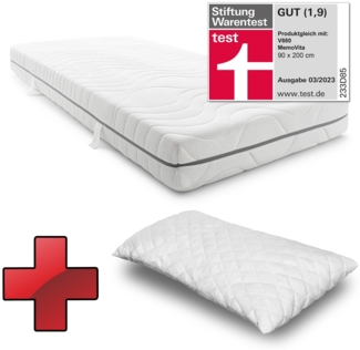 7 Zonen Viskoelastik-Matratze Sleezzz Smart 90x200 cm, Höhe 18 cm, Härtegrad H3 mit Air Memoryschaum + CloudComfort Basic Gel-Flocken Kissen 40x80 cm