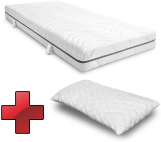 7 Zonen Viskoelastik-Matratze Sleezzz Smart 90 x 200 cm, Höhe 18 cm, Härtegrad H3 mit Air Memoryschaum + CloudComfort Basic Gel-Flocken Kissen 40x80 cm