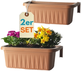 2er Set Blumenkasten Balkongeländer Balkon Blumenkasten Balkonkasten mit Halterung Balkonkasten Geländerkasten Balkonkasten mit Wasserspeicher 60 cm Terrakotta