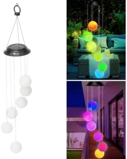 WILGOON LED Solarleuchte Solar Windspiel Gartendeko LED Solar Wind Chime Light Spiral, Windspiel Solar Farbwechsel Solarleuchten, LED fest integriert, LED Solarleuchte Windspiele mit 6 Kugeln für Terrasse Balkon Garten