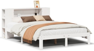 vidaXL Massivholzbett mit Regal ohne Matratze Weiß 150x200 cm Kiefer 3322518