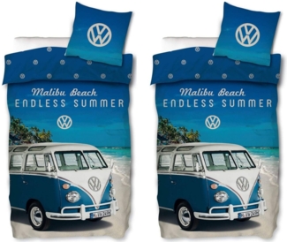 SkyBrands Bettwäsche VW Bulli - Partner-Bettwäsche, Bus T1 Malibu Beach, 135x200 & 80x80, Baumwolle, 100% Baumwolle