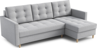 AX LIVING Kleine Couch L Form Nesbit 224cm Hellgrau mit Schlaffunktion&Bettkasten