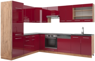 Eckküche Fame-Line Bordeaux Hochglanz/Goldkraft Eiche 227 x 60 cm , AP Anthrazit Vicco