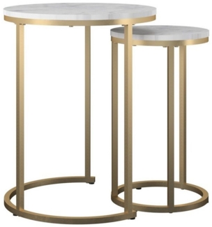 loft24 Satztisch Amelia (Set, 2-St, 2er-Set), Metallgestell, runde Tischplatte, Terrazzo-Optik, weiß