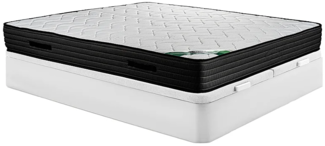 Vente-unique - Set aus Bettgestell mit Bettkasten + Schaumstoffmatratze - 180 x 200 cm - Bambusbezug - Stärke 25 cm - Weiß - BERENDI von NATUREA