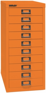 Bisley Multidrawer Schubladenschrank aus Metall mit 10 Schubladen DIN A4 ohne Sockel - Farbe: Orange, L2910-603