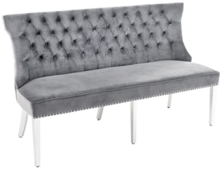 riess-ambiente Sitzbank CASTLE DELUXE 165cm grau / silber (Einzelartikel, 1-St), Esszimmer · Samt · Edelstahl · Rückenlehne · Barock Design