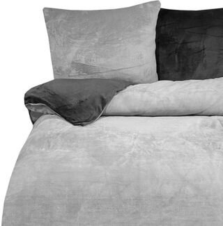 Moderne Plüschbettwäsche mit Reißverschluss - einfarbig, wendbar & warmhaltend Grau 155x220cm + 80x80cm Kissenbezug
