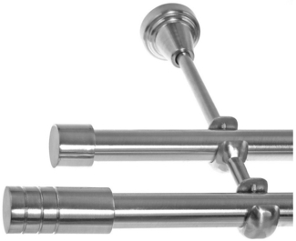 BASIT Gardinenstange Edelstahloptik 19mm mit Wandträgern 120 cm E60, Ø 19 mm, 2-läufig, verschraubt, Metall, H28 120 cm E60 Zylinder