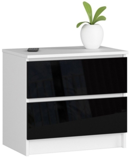 Home Collective Kommode 60 cm breit Holz Highboard Sideboard für Flur Schlafzimmer Wohnzimmer (Kommode Schlafzimmer Kommode mit Schubladen Holz Schrank), Kinderzimmer Organizer, 55 cm hoch mit 2 Schubladen schwarz Hochglanz