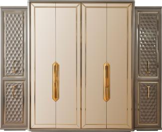 Casa Padrino Luxus Art Deco Schlafzimmerschrank Grau / Gold 280 x 60 x H. 229 cm - Verspiegelter Kleiderschrank mit 4 Türen - Schlafzimmer Möbel - Art Deco Möbel - Luxus Möbel - Luxus Einrichtung