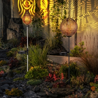 2er Set LED Solar-Steckleuchten, Kugel & Tropfen, kupfer