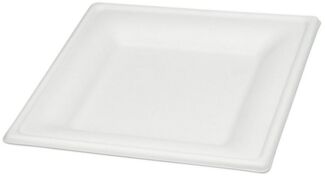 wisefood Einwegteller Zuckerrohr Teller - 16 cm (quadratisch, weiß), (50 St)