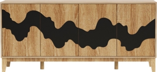 UEV Sideboard mit 4 Türen, Kommode mit unregelmäßigem Wellenmuster (für Esszimmer Schlafzimmer Wohnzimmer Flur, 160x40x73cm Highboard TV Schrank, Mehrzweckschrank, Buffet), verstellbare Ablage, Anti-Kipp Schutz, Drucktüröffner