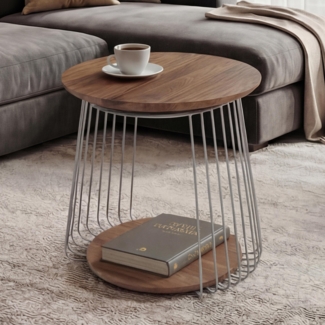 MCA Couchtisch HWC-P60, Beistelltisch Kaffeetisch Loungetisch, Metall MDF rund Ø 50cm ~ braun