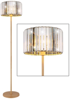 Stehleuchte, Metall Holzoptik, Kristalle rauch, H 150 cm