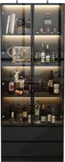 FUFU&GAGA Glasvitrine Vitrine mit Glastüren und LED-Licht,Schwarz,MDF+Glas,80 × 36 × 200 cm