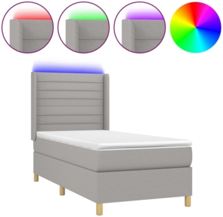 vidaXL Boxspringbett mit Matratze & LED Hellgrau 100x200 cm Stoff 3138933