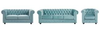 Vente-unique - Sofa 3-Sitzer & 2-Sitzer & Sessel - Samt - Pastellblau - CHESTERFIELD