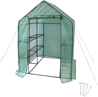 Foliengewächshaus mit 4 Ablagefächern, Tomatenhaus 143 x 143 cm, 195 cm hoch