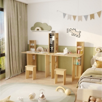 FUFU&GAGA Klapptisch Doppel-Falttisch mit Stauraum, Beige, MDF, 180×28,8×130 cm