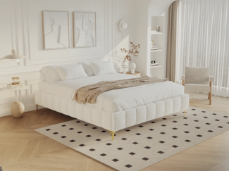 Vente-unique - Deko-Polster-Bettgestell - 160 x 200 cm - Bouclé-Stoff & goldfarbene Füßen - SHEN von YSMÉE