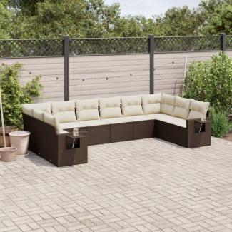 vidaXL 10-tlg. Garten-Sofagarnitur mit Kissen Braun Poly Rattan 3220672