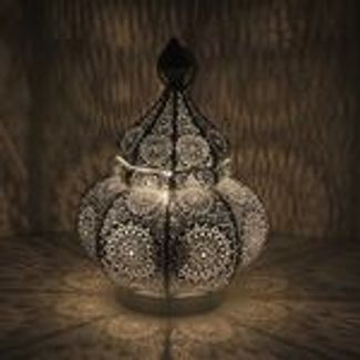 Orientalische Tischlampe Fahid LN2080 – Shabby Weiß-Gold, Handgefertigte Bodenlampe aus Metall, 30 cm Höhe x 18 cm Durchmesser
