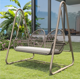 Merax Hollywoodschaukel, 2-Sitzer, Schlaffunktion, Gartenschaukel Doppelschaukel Polyrattan Gartenmöbel mit Sitzkissen
