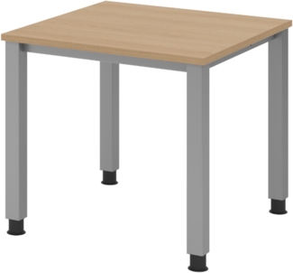 bümö manuell höhenverstellbarer Schreibtisch 80x80 cm in Eiche - PC Tisch höhenverstellbar & klein, höhenverstellbarer Tisch Büro, kleiner Computertisch verstellbar, Q-Serie, QS-08-E