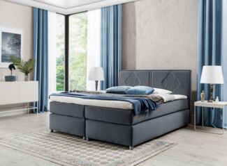 Boxspringbett Schlafzimmerbett Bett DAMIANO DELUX Stoff Anthrazit 120x200 cm