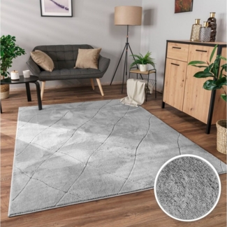 Paco Home Teppich Utrecht 641, rechteckig, Höhe: 4 mm, Kurzflor, Uni Farben, 3D-Design, Rauten Muster, besonders weich