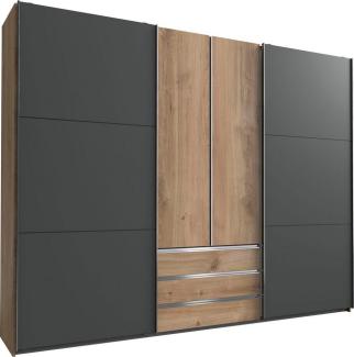 Dreh-/Schwebetürenschrank Magie Kleiderschrank 300 x 65 x 216 cm plankeneiche graphit