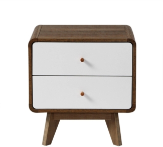 Casâme 'ALBURA' Nachttisch mit 2 Schubladen, Holzdekor und Weiß - L51 cm - Dunkles Holz