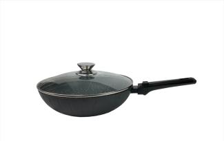 WOK-Pfanne abnehmbarer Griff 32cm Induktion Deckel Anti Haft Bratpfanne Marmor